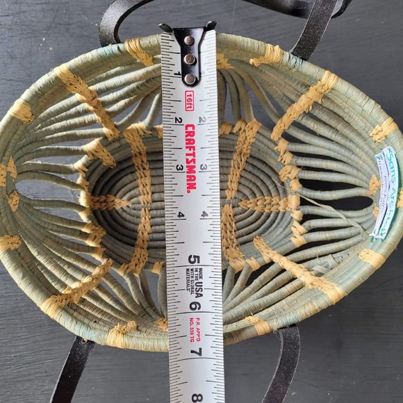 Sans-Arcidet Collection Designer Turquoise and Tan Raffia Woven Basket Bag - Picture 15 of 16